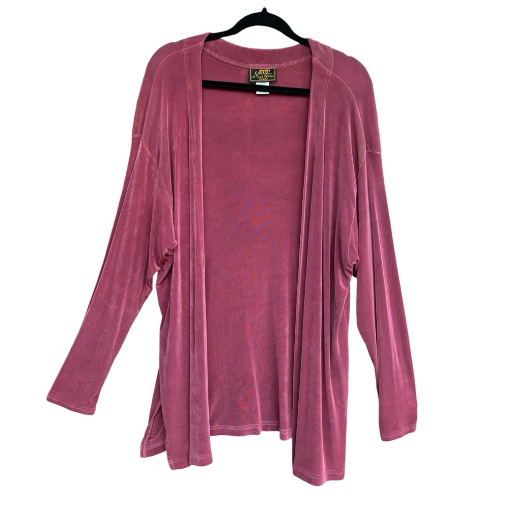 ATOC Womens Cardigan Slinky Liquid Knit Open Long Sleeve Pink Size 2X 3X Plus